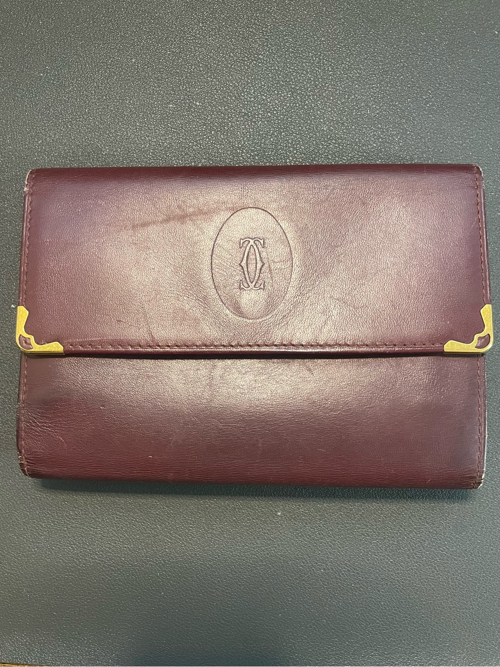 Authentic Vintage Must De Cartier Burgundy Leather Trifold Wallet W Certificate